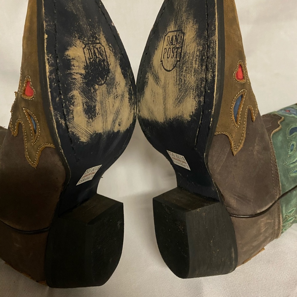 Dan Post Brown and Teal Embroidered Western Heeled Boots. - Picture 11 of 16